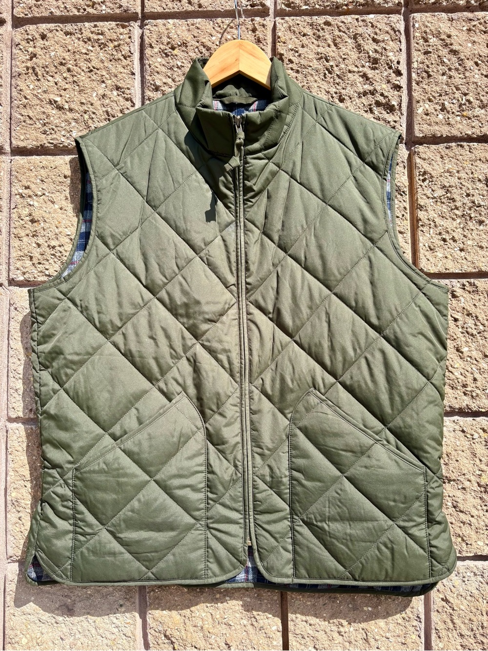 J. Crew Authentic Outerwear Men's Quilted Flannel Lined Olive Green Vest